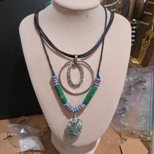 Arrowhead Pendant And Silver Tone Double Circle Necklaces